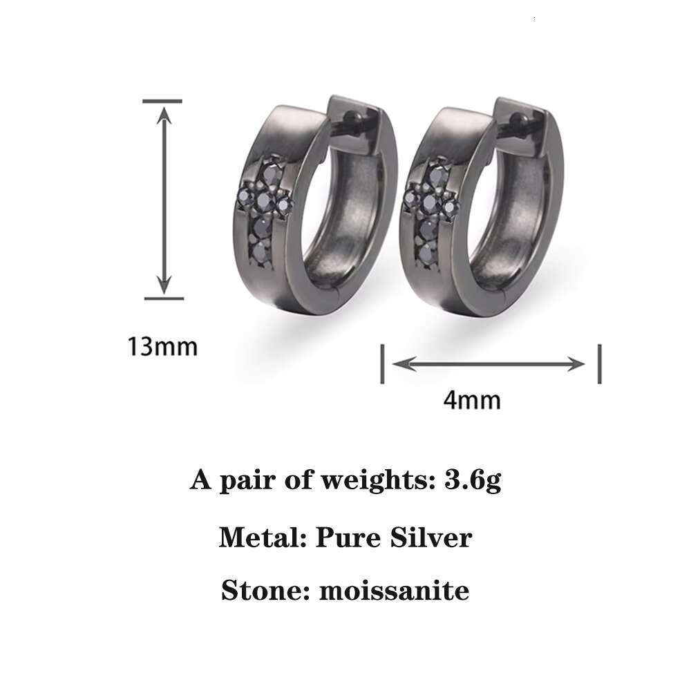 S925 Silver D-Moissanite Earrings All-Match Temperament Black Cross Design Ready Stock for Europe US