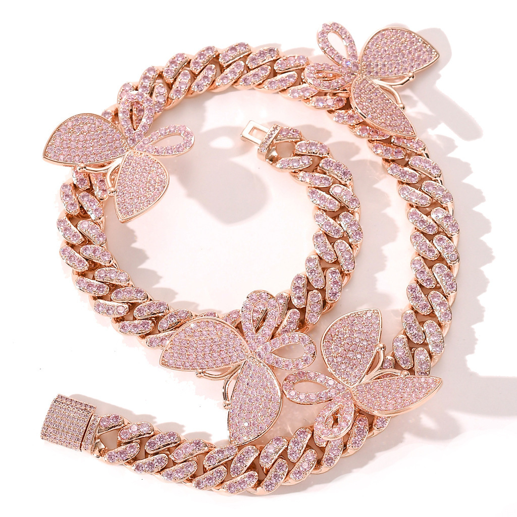 Iced Out Butterfly Cuban Chain 12mm Choker Trendy Fashion Moissanite Jewelry Pass the diamond tester