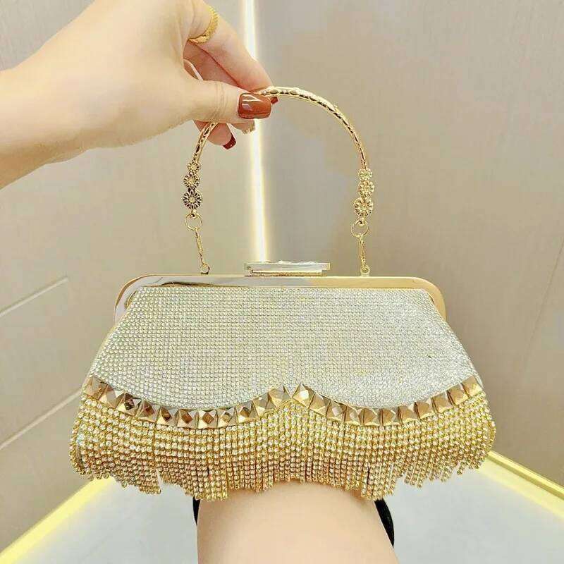 New tassel rhinestone bag evening dress banquet handbag celebrity diagonal handheld dinner dia encrusted bags