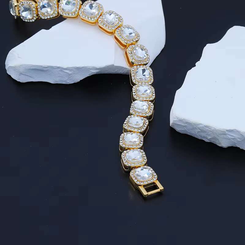 YW New Style Alloy Cuba Chain Rock Sugar Full Square Drill Clavicle Chain Necklaces for Women