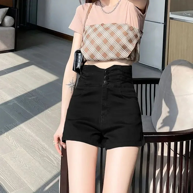 Korean Style Flowy Denim Shorts for Women High Waist Short Jean Pants Woman Micro Mini 2000s Clothes Y2k Elegant To Wear Outfits 250625