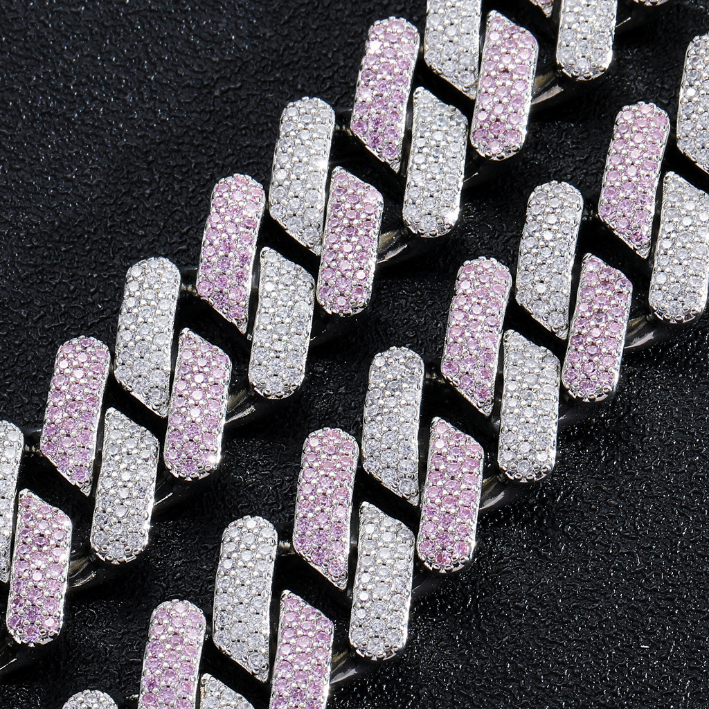 Hiphop Necklace Pink White Moissanite 20MM Box Clasp Miami Heavy Duty Cuban Iced Out Men Pass the diamond tester