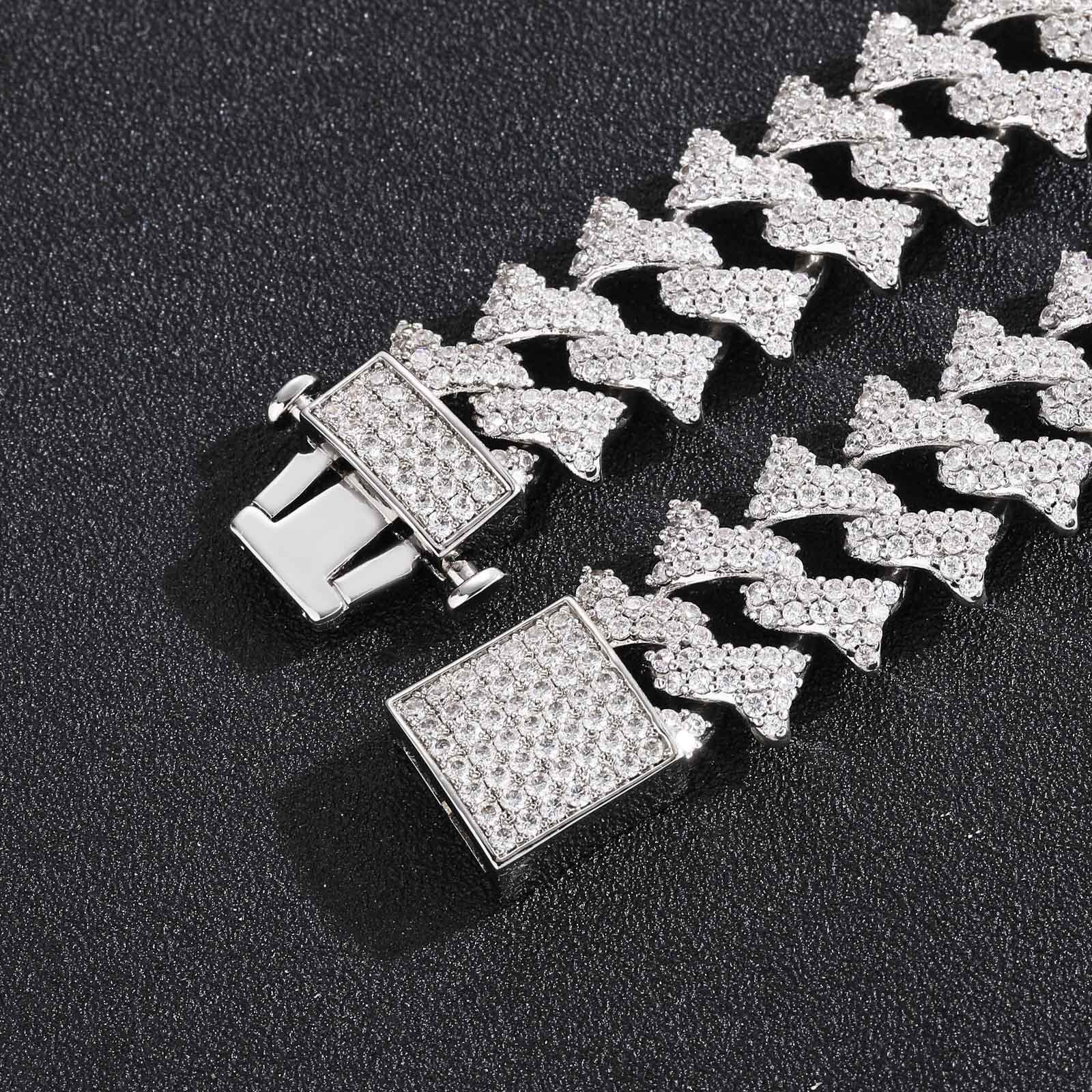Luxury Moissanite Jewelry 18mm Spike Thorn Cuban Chain Spring Clasp Men's Full Iced Hip Hop Pass the diamond tester