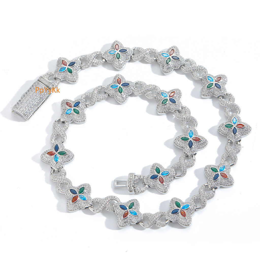Luxury Jewelry Hip Hop Colorful Moissanite Clover Necklace Fashion Cool Iced Out Premium Unisex Bling Bling Accessory Pass the diamond tester
