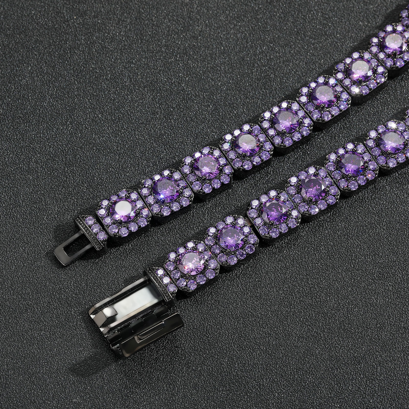 Hip Hop Purple Moissanite 12MM Icy Sugar Chain Trendy Iced Out Mens Street Collarbone Bling Bling Necklace Pass the diamond tester
