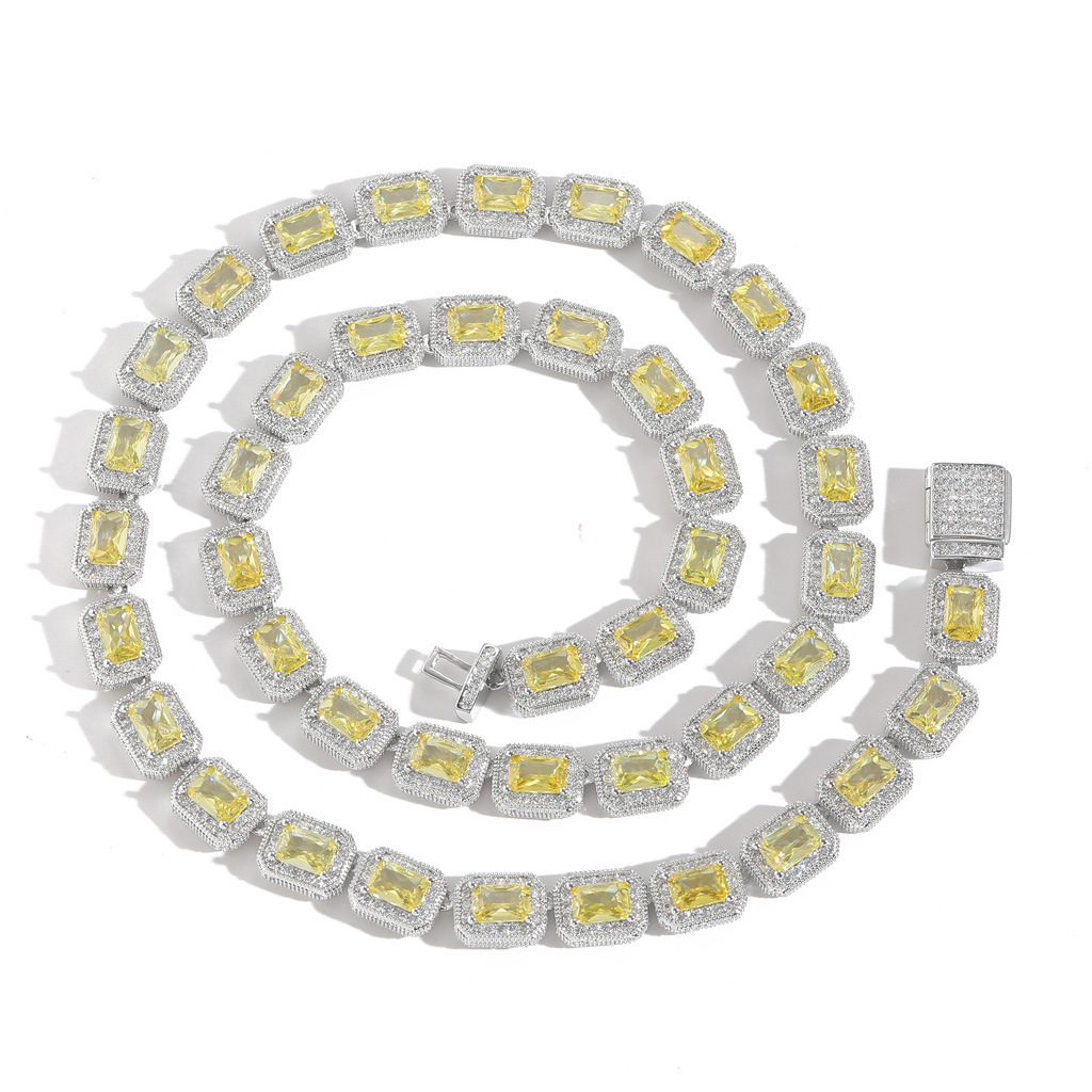 8MM Yellow Moissanite Diamond Square Icy Sugar Chain Hip Hop Necklace Luxury Niche Trendy Men's Hip Hop Accessory Premium Quality Pass the diamon