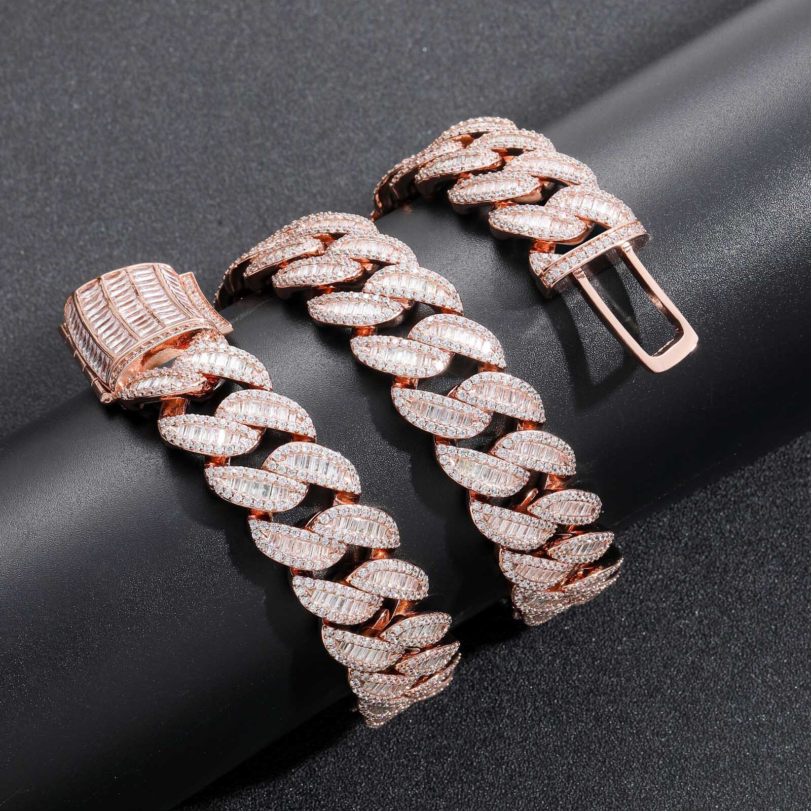 New 20mm Rose Gold Iced Out VVS Moissanite Miami Cuban Chain Heavy Duty Luxury Bling Bling Necklace Pass the diamond tester