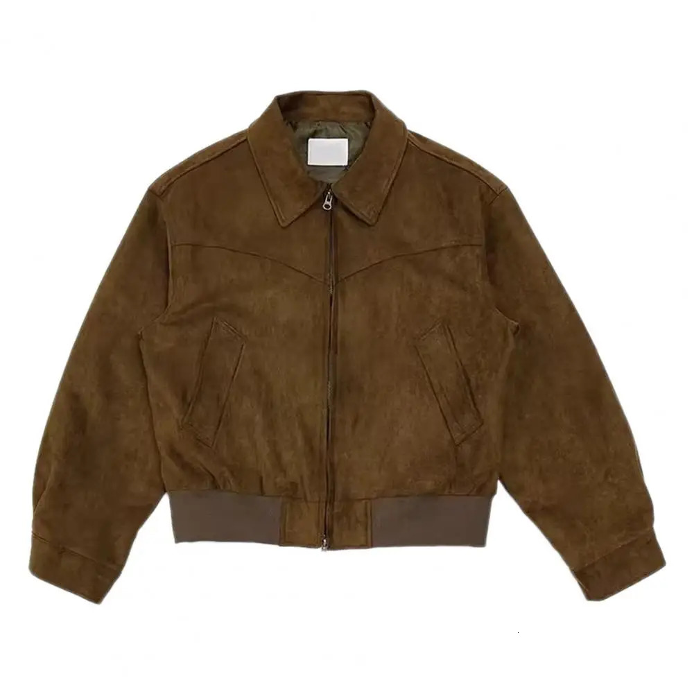 Men Zip-up Jacket Stylish Mens Lapel Jacket with Zipper Closure Side Pockets Solid Color Outwear for Short Style Long Sleeve 250628