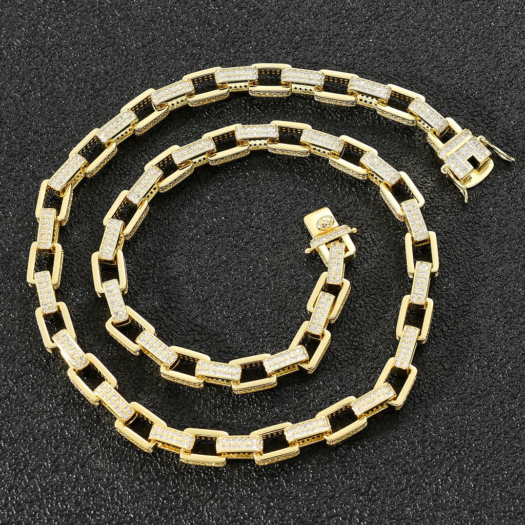 Men Hiphop Iced Out Box Chain VVS Moissanite Circle Clasp Diamond Paved Trendy Luxury High Quality Necklace Pass the diamond tester
