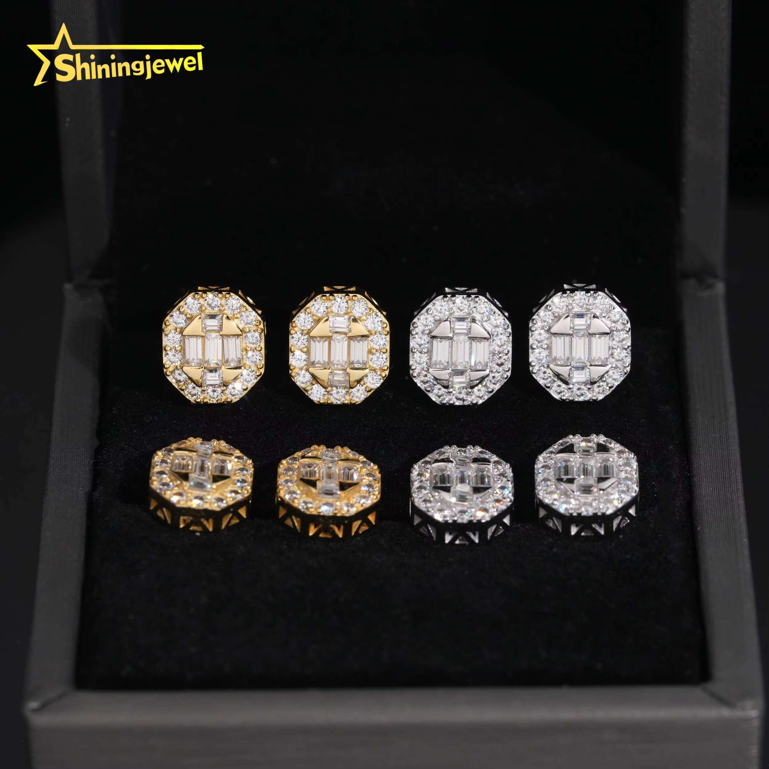 Ready Stocks Pass Diamond Tester Baguette Moissanite Stud Earrings Women 925 Silver Iced Out Moissanite Earrings