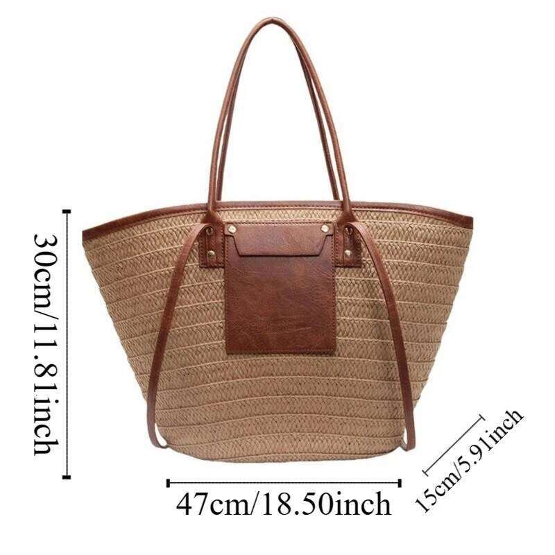 Vintage Style Straw Baskets Handmade Rattan Material Woven Shoulder Raffia Circle Large Capacity Beach Bag