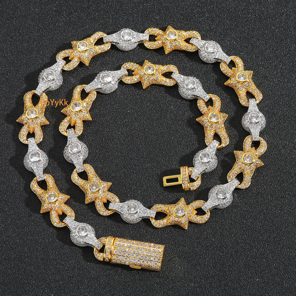 New Hip Hop 10mm Eye Cuban Chain Two Tone Moissanite Iced Out Unisex Accessory Pass the diamond tester