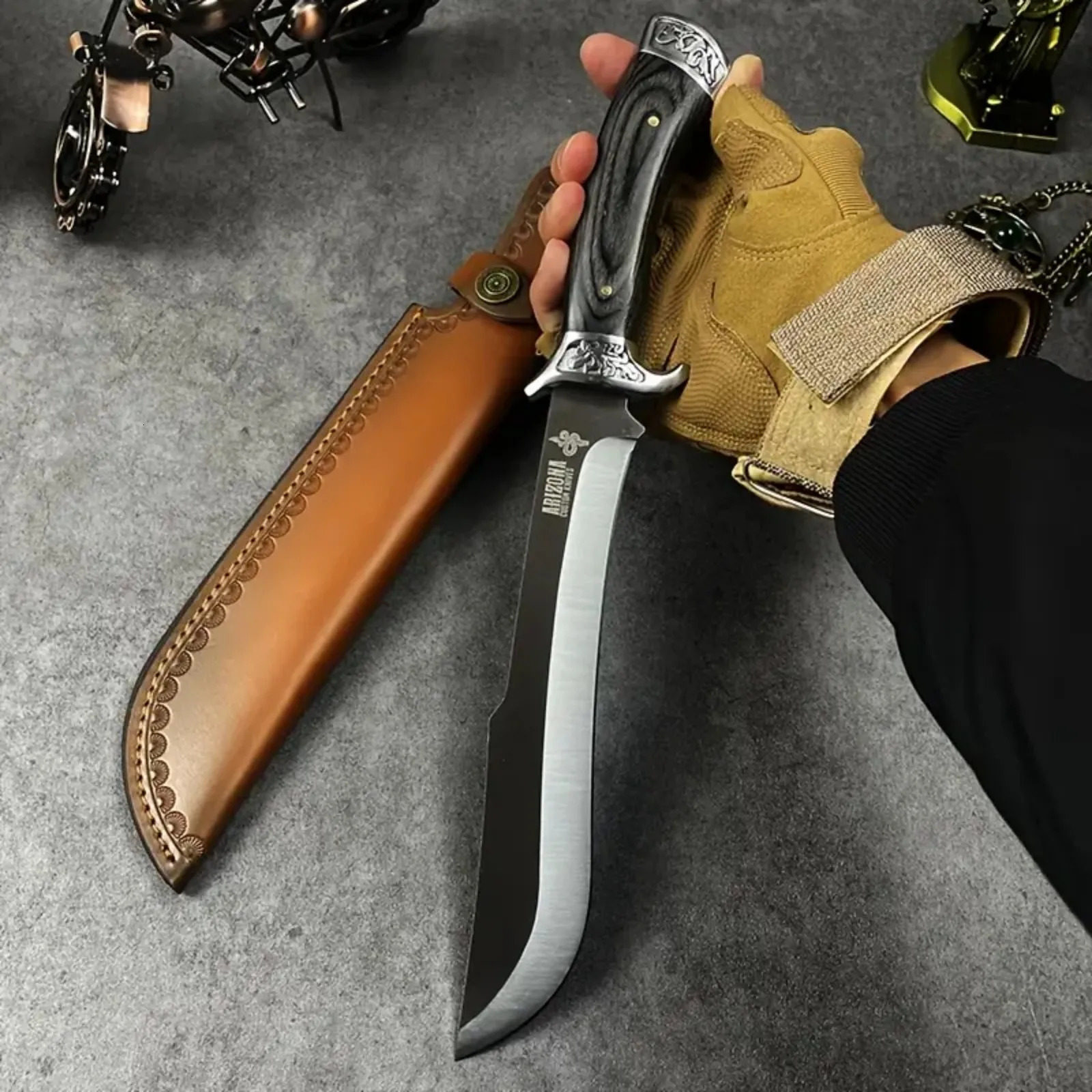 A black wooden handle outdoor knife high hardness portable knife fixed blade high quality straight knife suitable for hiking 250628 - view 6