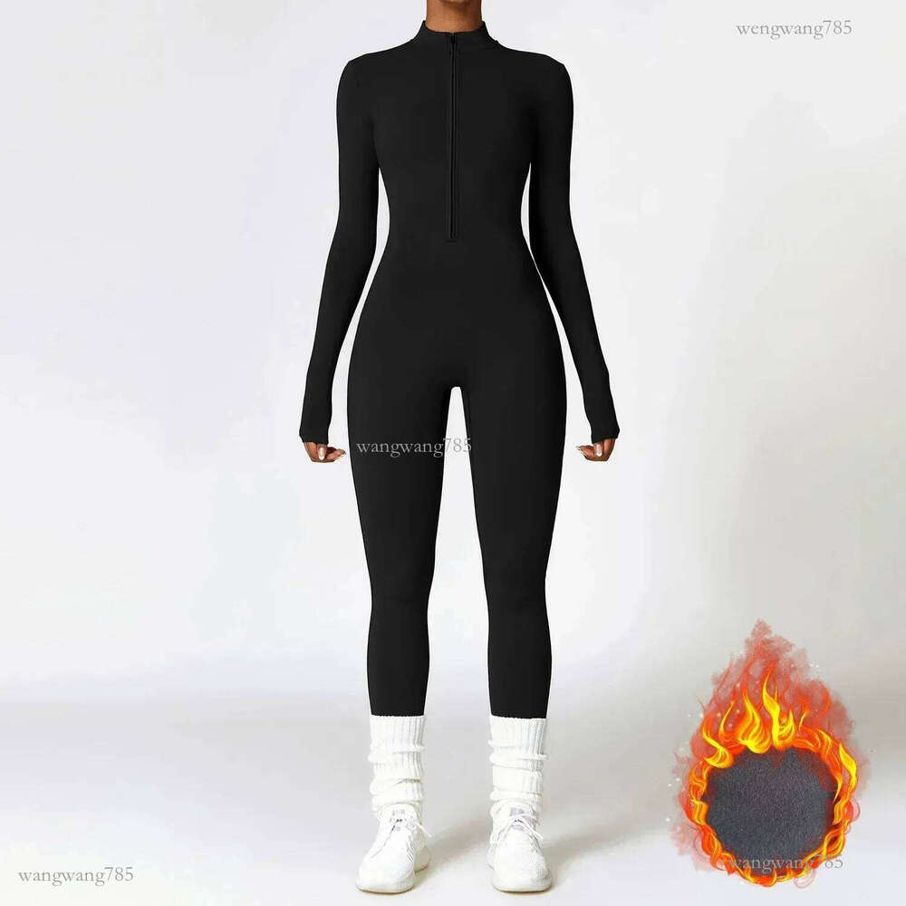 Autumn and winter sports jumpsuit womens sports shirt long sleeved zipper warm gym fitness full body yoga exercise suit one-piece set 241112