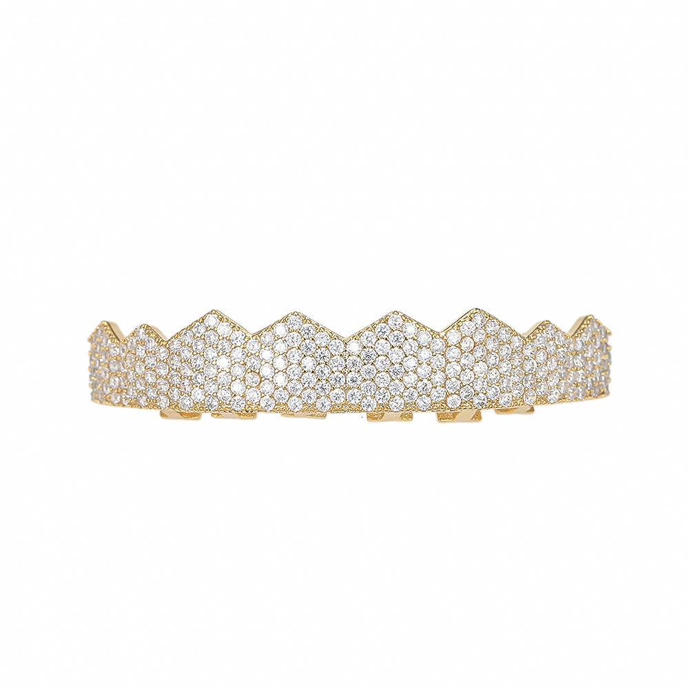 New 18K Gold Plated Iced Out 8 Tooth Diamond Grillz Hip Hop Luxury High Quality Rapper Costume Accessories