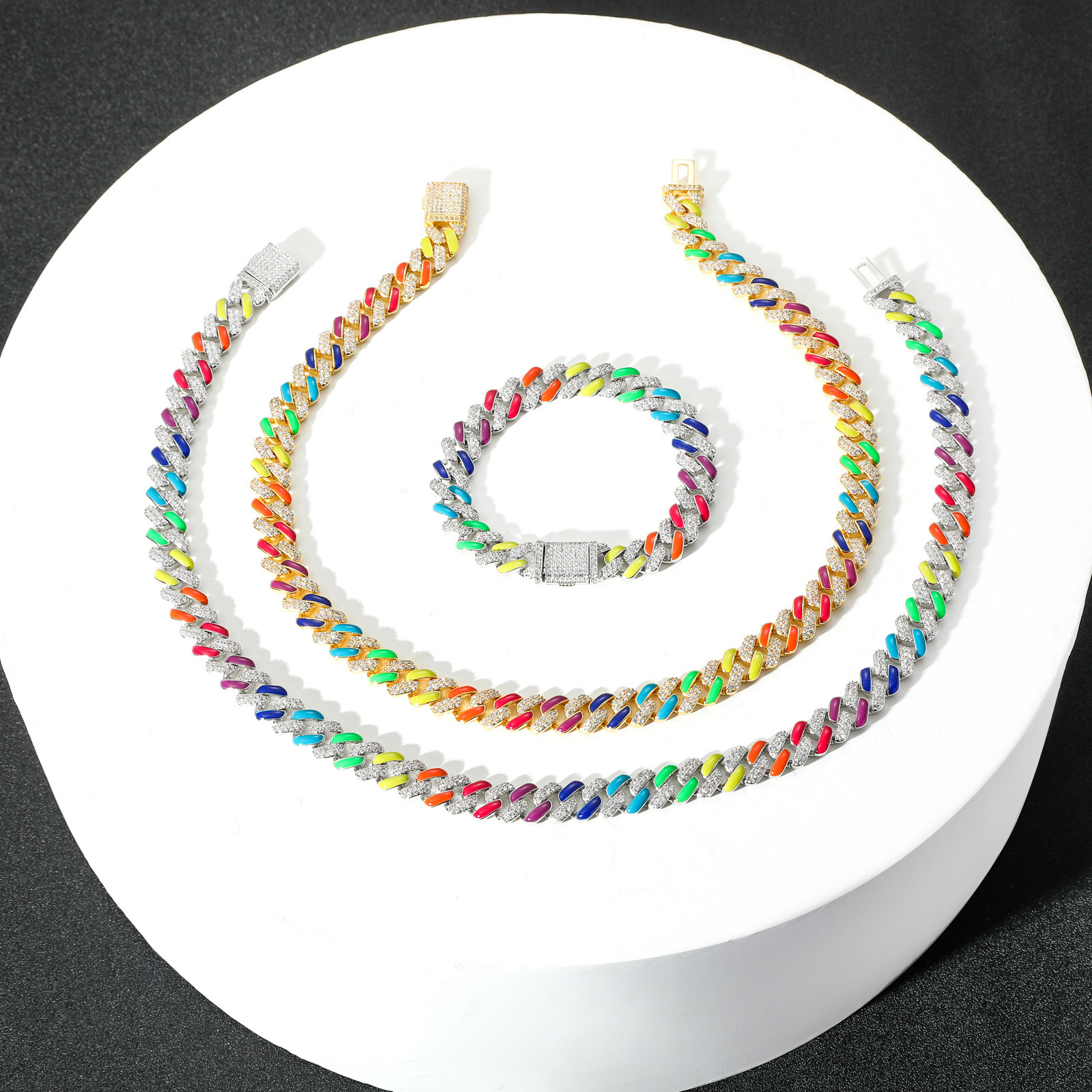 Hip Hop Necklace 12MM Multicolor Cuban Link Chain Rainbow Moissanite Personalized Hip Hop Brand Unisex Iced Out Premium Quality Fashion Accessory