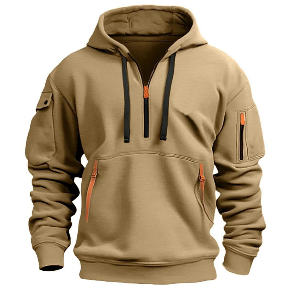 European Sweatshirt Plus Size Men's Spring and Autumn Zipper Multi-Pocket Pullover Casual Hoodie