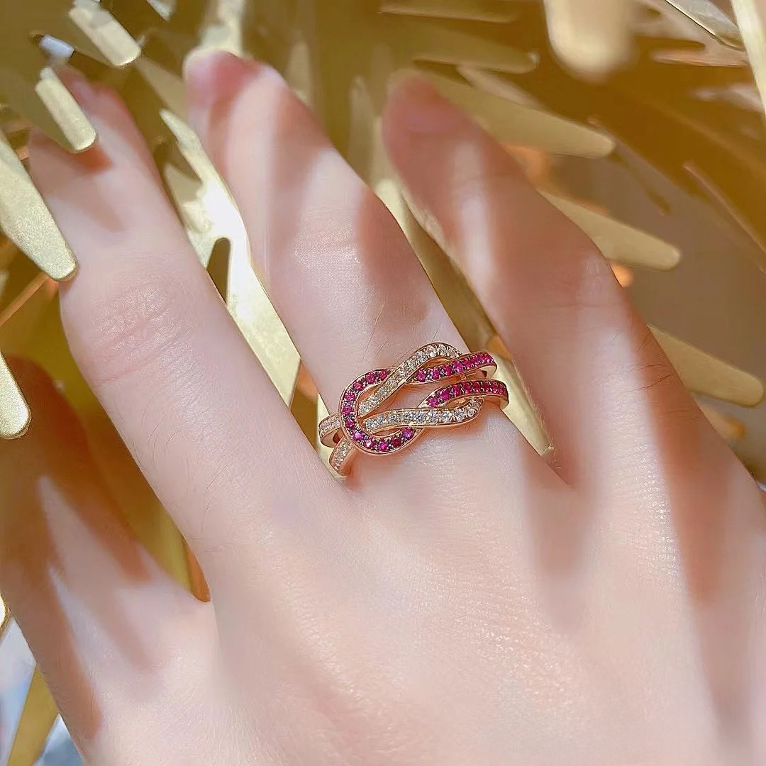 ic twist designer for women girls lovely charm red stone zircon letters rose gold elegant wedding engagement ring jewelry Free shipping