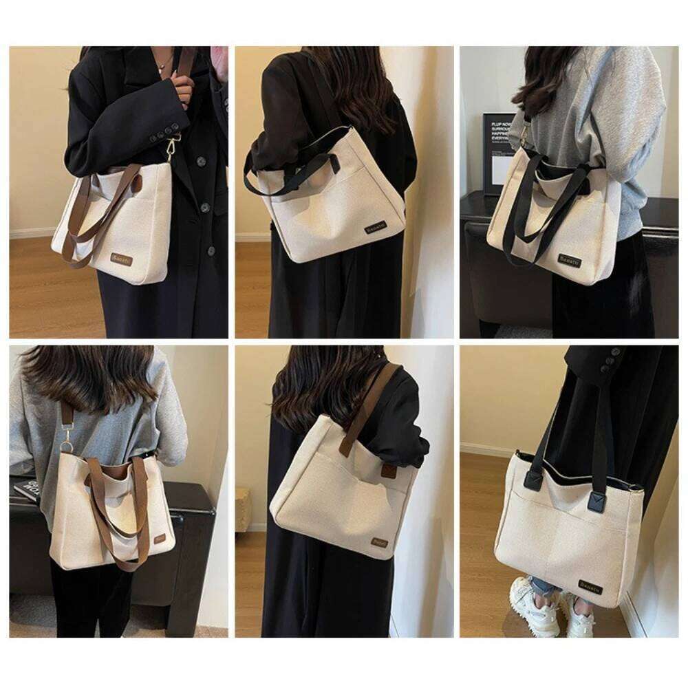 New trend canvas large-capacity fashion wild shoulder bag senior texture classroom commuting Tote bags