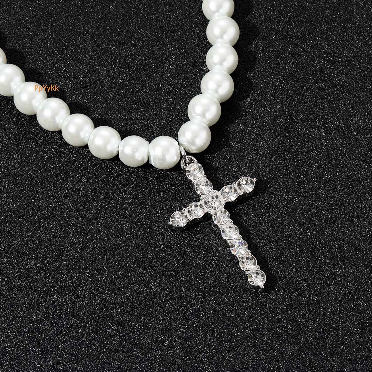 Minimalist Luxury Cross 8-10mm Pearl Necklace Hip Hop Trendy Unisex Choker High Quality Bling Bling Necklace Pass the diamond tester