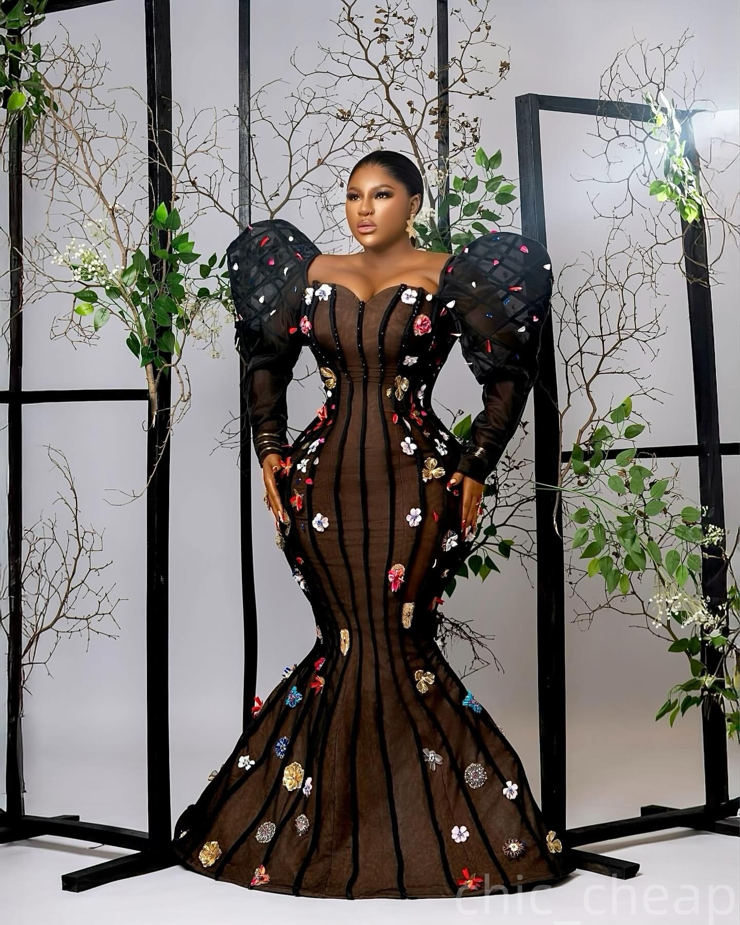 Black Mermaid Prom Dresses 2025 Illusion Flowers Rhinestones Evening Formal Party Second Birthday Engagement Gowns Plus Size Dress For Special Occasio