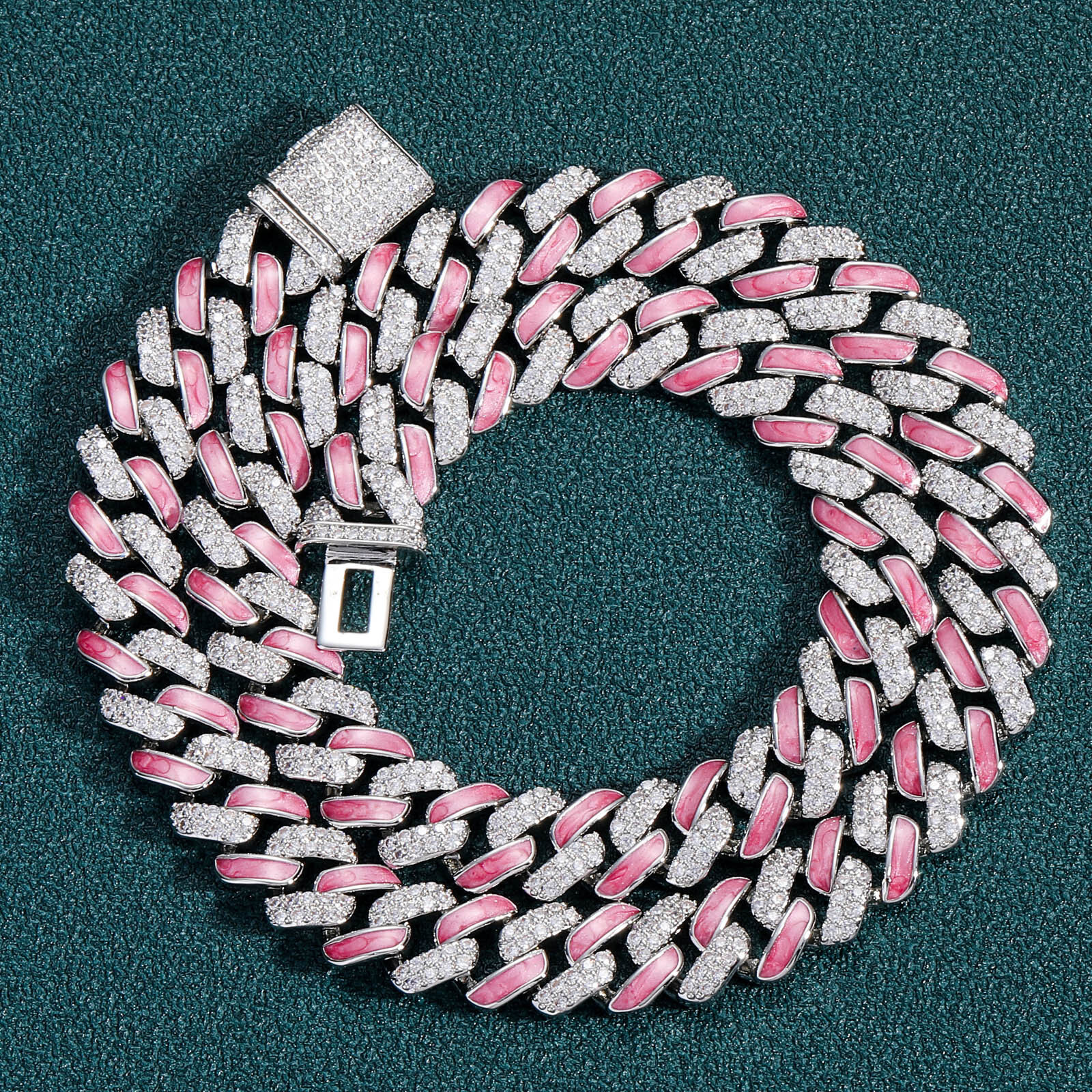 Latest Design Pink Drip 12mm Iced Out Hip Hop Cuban Chain Necklace Couples Matching Bling Accessory Pass the diamond tester