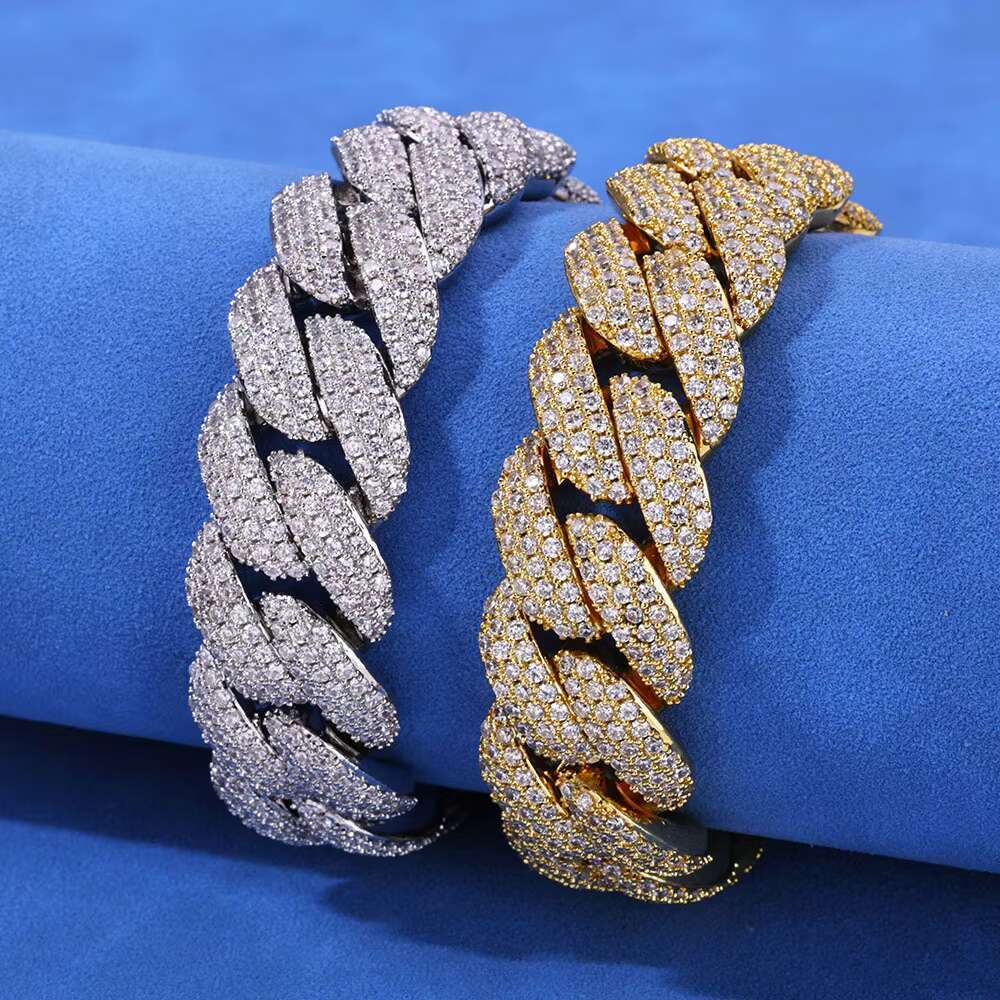 Hip Hop S925 Silver Moissanite Three Rows Full of Diamond Bubble Cuban Chain Jewelry Premium Sense Mens Bracelet