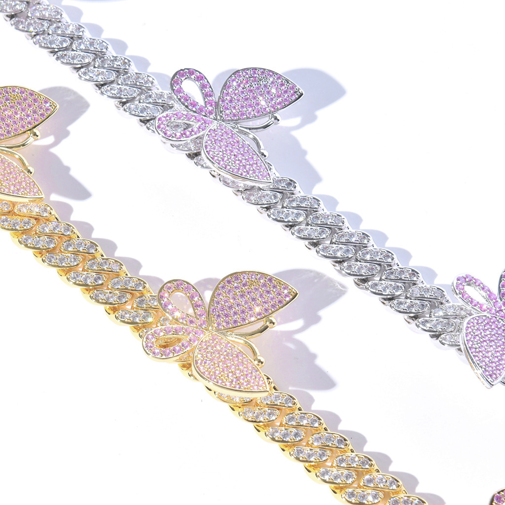 Iced Out Butterfly Cuban Chain 12mm Choker Trendy Fashion Moissanite Jewelry Pass the diamond tester