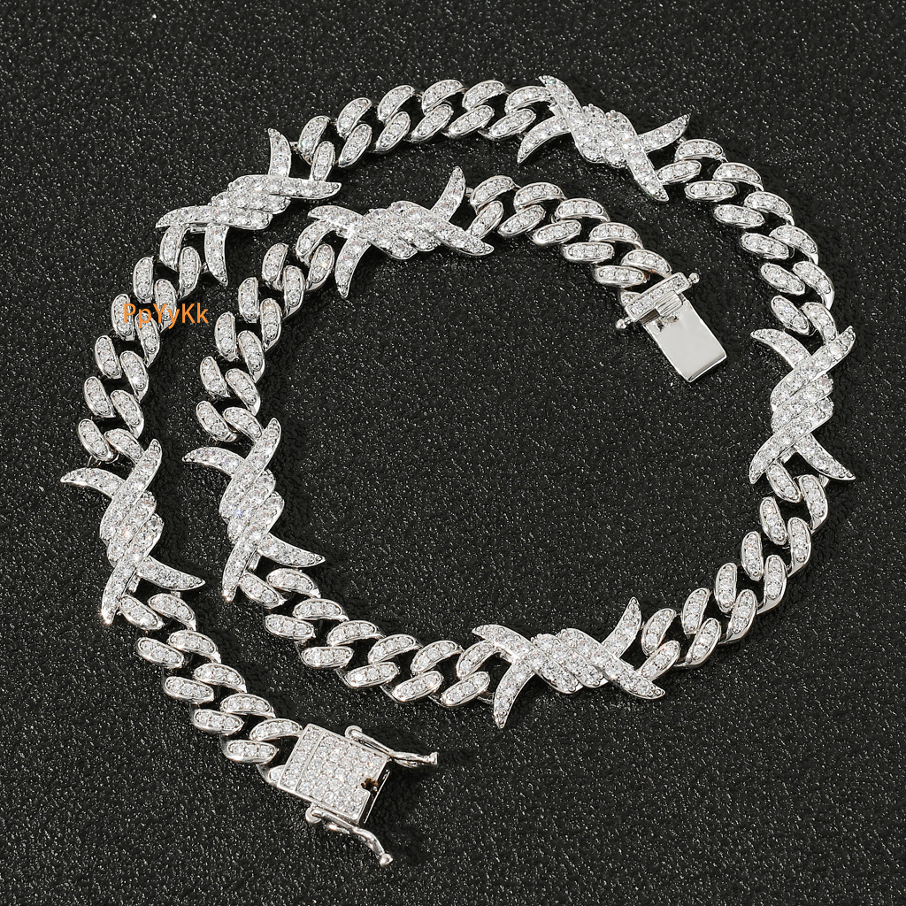 New Thorn Cuban Chain Unisex Couple Choker Hiphop Iced Out Moissanite Accessory Pass the diamond tester