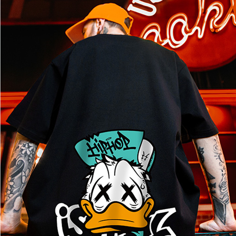 Free shipping for 2025 designer men's T-shirts American Hip-Hop Ins Trendy Funny Cartoon T-Shirt for Men Loose Plus Size Oversized Black Short Sl