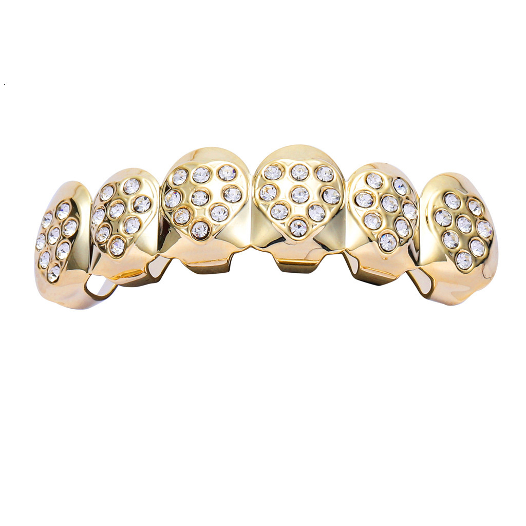 18K Gold Plated Heart Shaped Iced Out Full Diamond Hip Hop Grillz Decorative Rapper Costume Accessories