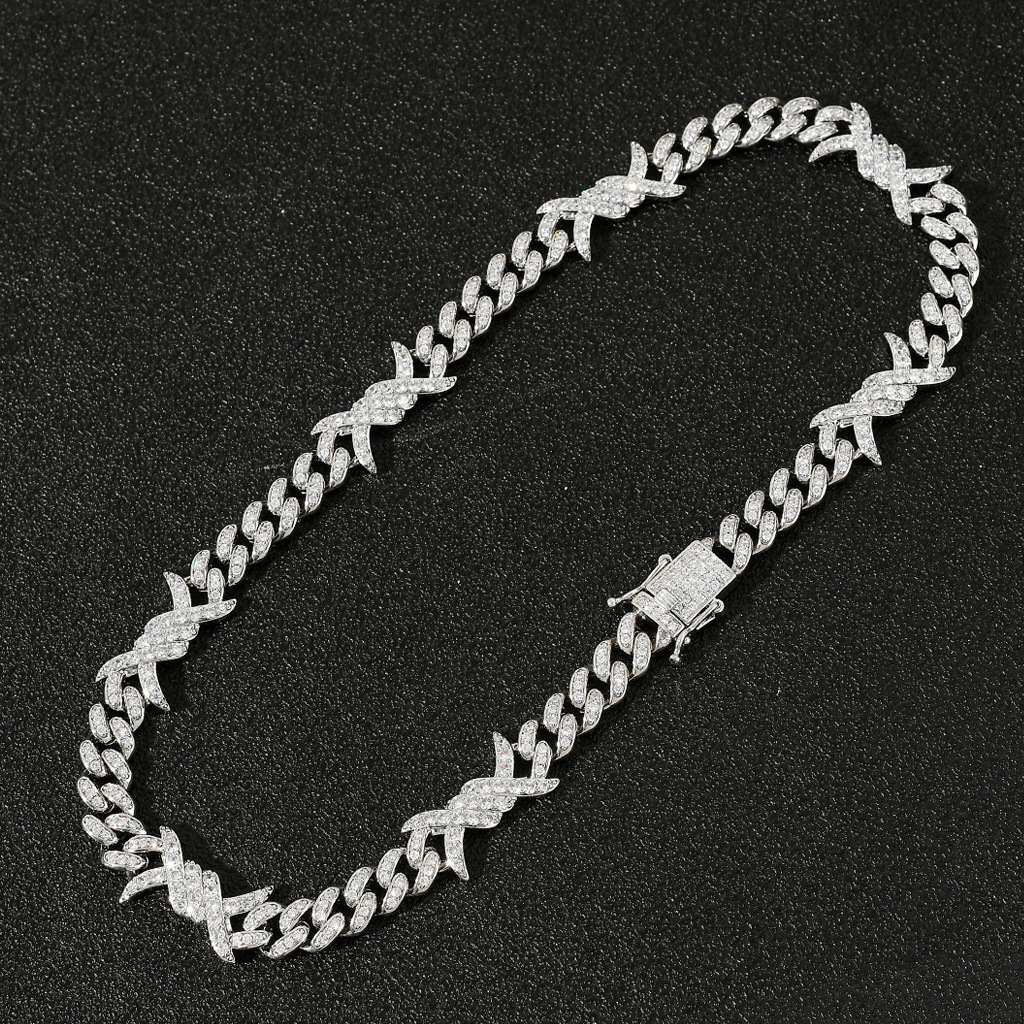 New Thorn Cuban Chain Unisex Couple Choker Hiphop Iced Out Moissanite Accessory Pass the diamond tester