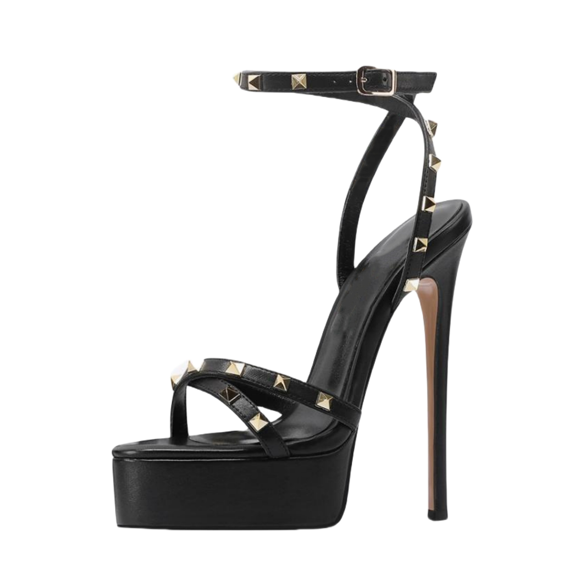 Women's Wide Width Peep Toe Platform Sandals - 10cm Heel with Geometric Studs (Adjustable Strap Nightlife Shoes)