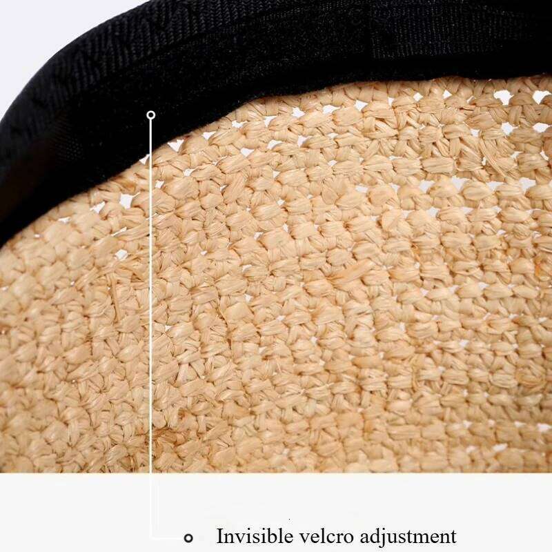 Handmade Raffia Straw Sun for Women Wide Brim Crochet Cowboy with Adjustable Velcro and Memory Wire Summer Beach Hat