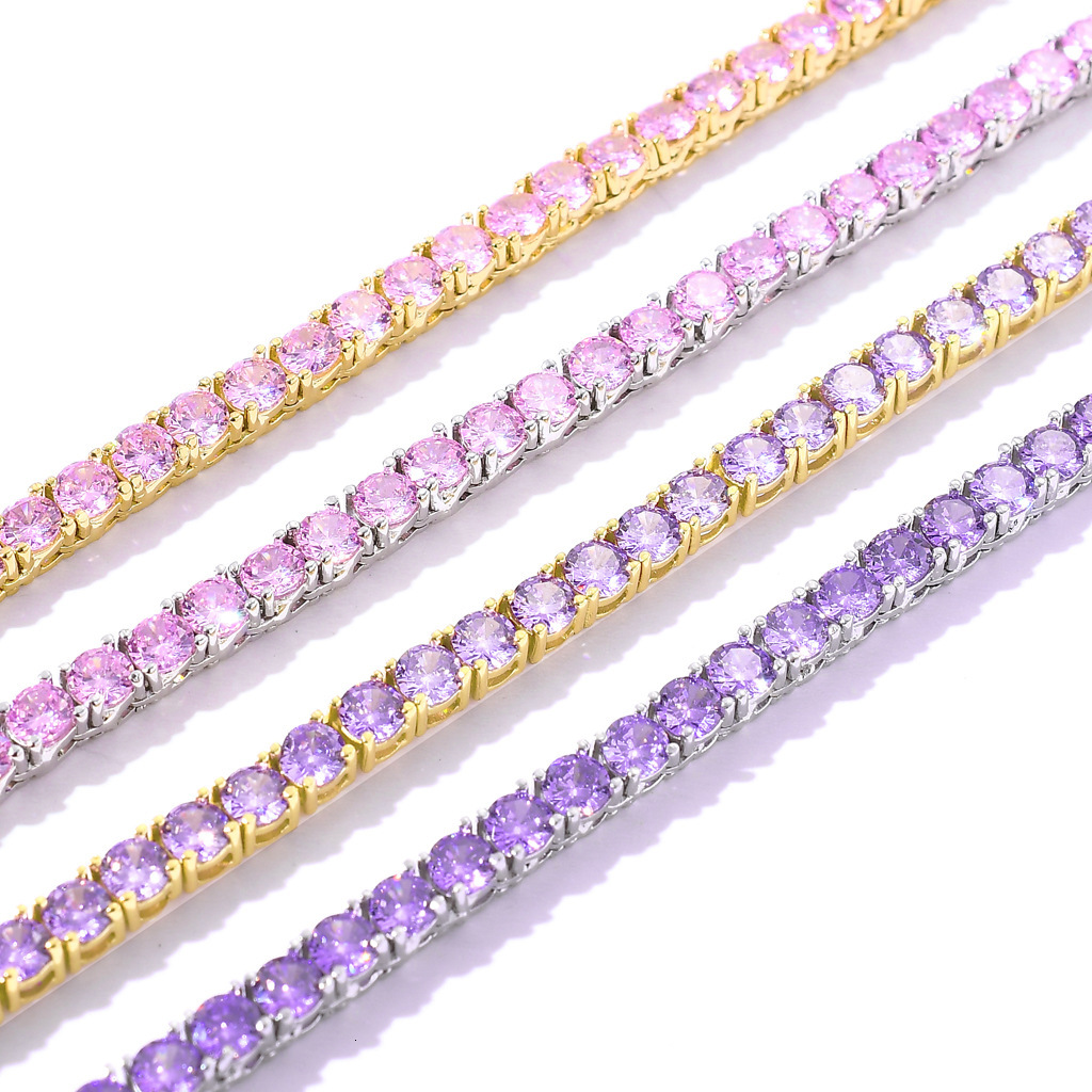Luxury Jewelry Men's Hip Hop Tennis Chain 4mm Pink Diamond VVS Moissanite Necklace Tennis Chain Bling Bling Necklace Pass the diamond tester