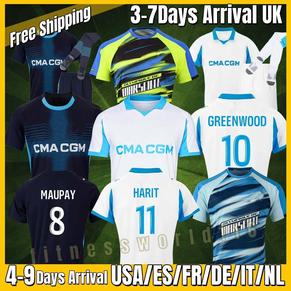 24 25 26 maillotA de foot GREENWOOD marseileS Soccer jerseys OUNAHI harit 125TH Anniversary man KIDS football shirt hommes enfants NDIAYE MOUMBAGNA Mbemba SARR AWAY