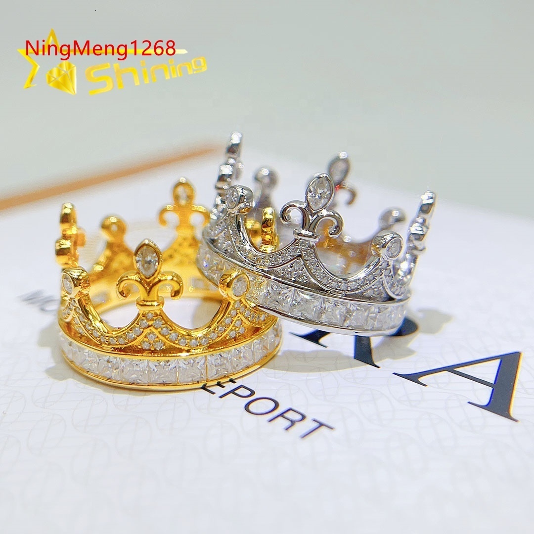 High Quality Hip Hop Crown Shape Ring Custom Men Women 925 Sterling Silver GRA Certificated Moissanite Ring