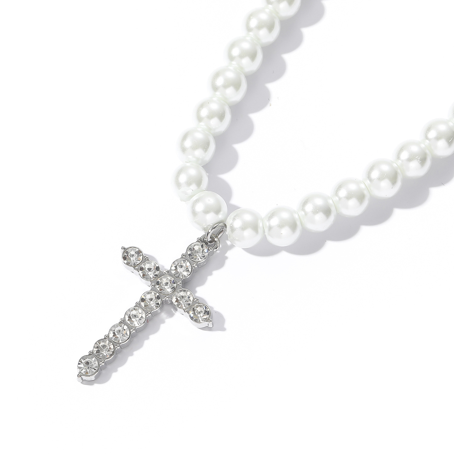 Minimalist Luxury Cross 8-10mm Pearl Necklace Hip Hop Trendy Unisex Choker High Quality Bling Bling Necklace Pass the diamond tester