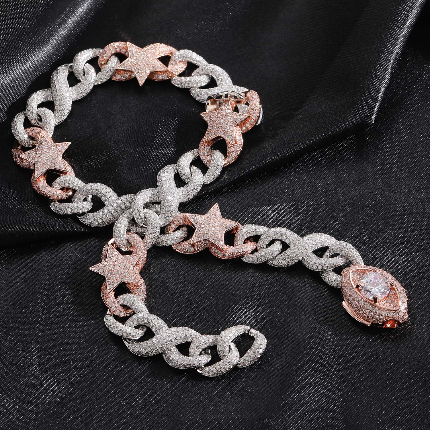 Luxury Jewelry Hip Hop Necklace Men Two Tone Star Eye Clasp Cuban Link Iced Out Luxury Bold Collarbone Chain Bling Bling Necklace Pass the diamond tes