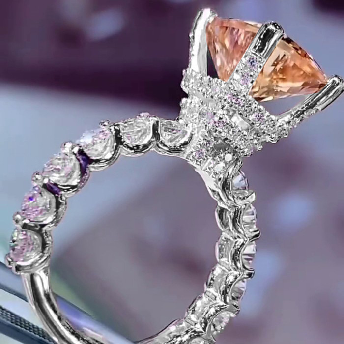 Sparkling Brand Wedding Rings Luxury Jewelry 925 Sterling Silver Rose Gold Fill Cushin Shape Champagne Designer Party Ziricon CZ Diamond Women Bridal 