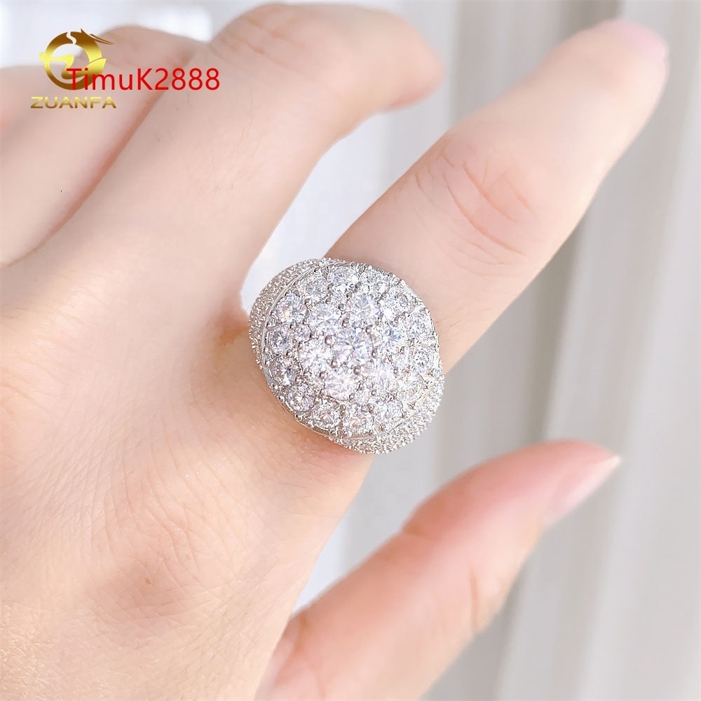ZUANFA Fashion Jewelry Flower Design Hip Hop Ring 925 Sterling Silver VVS Moissanite Men Women Diamond Ring