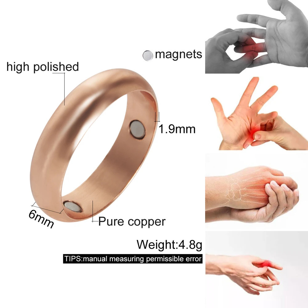 Vinterly Pure Copper Magnetic Rings for Women Men 6mm Health Energy Finger Open Cuff Adjustable Jewelry High Magnet Resizable 250624
