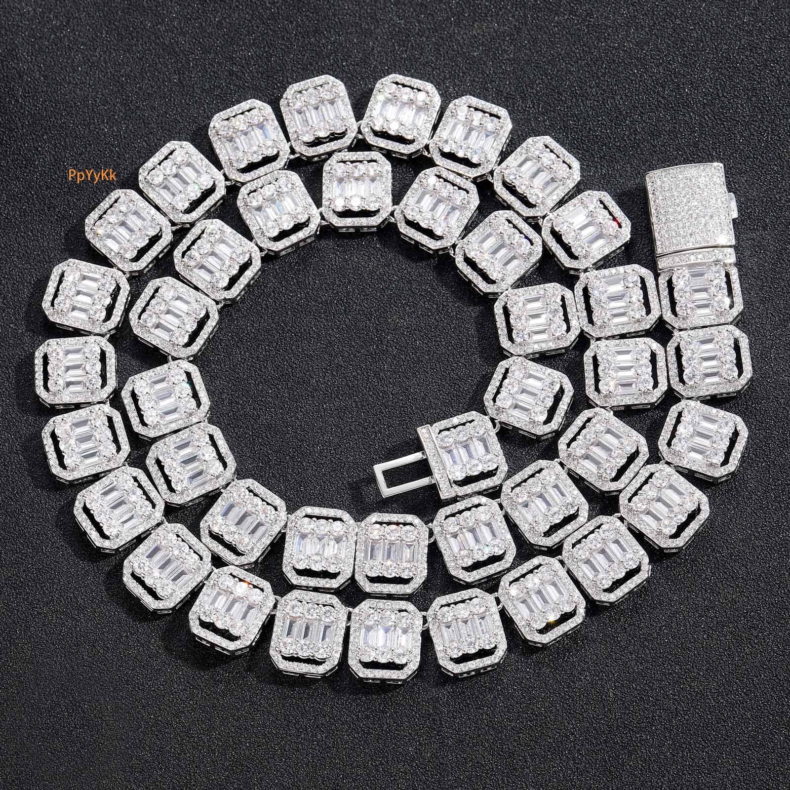 Luxury Jewelry New Hip Hop Necklace 13mm Wide Icy Sugar Chain Square Round Diamonds Iced Out Hollow Nine Grid Chain Pass the diamond tester