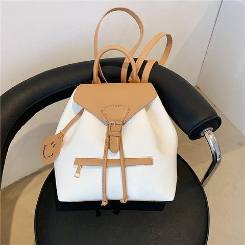 Double Shoulder Woven Texture Women's Backpack Free Shipping Designer Simple And Fashionable College Student Backpack Splicing Large Capacity Han