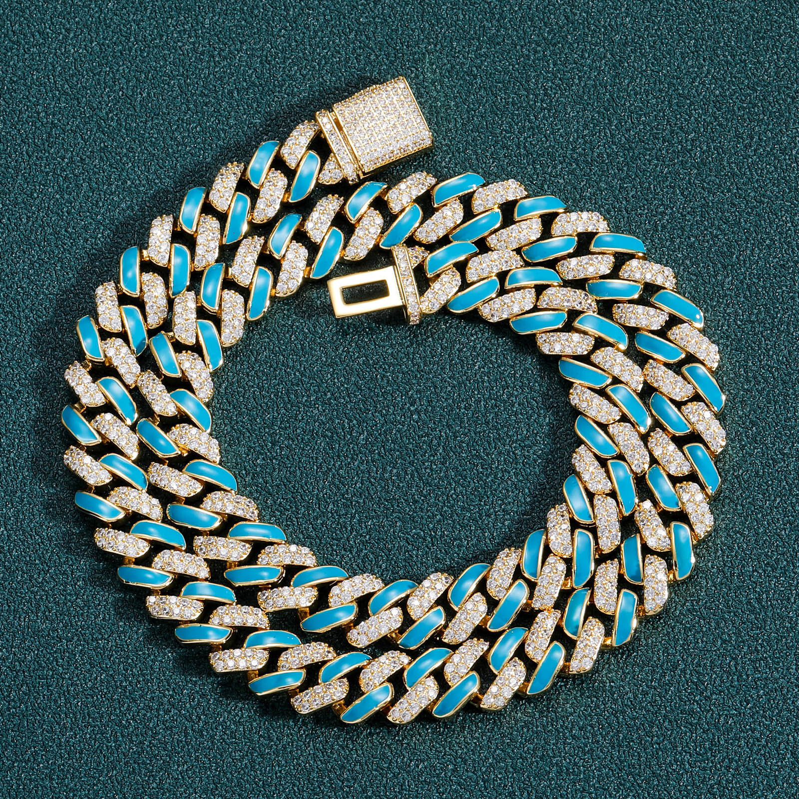 New Arrival Blue Drip 12mm Iced Out Luxury Hip Hop Cuban Chain Necklace Unisex Trendy Bling Accessory Pass the diamond tester