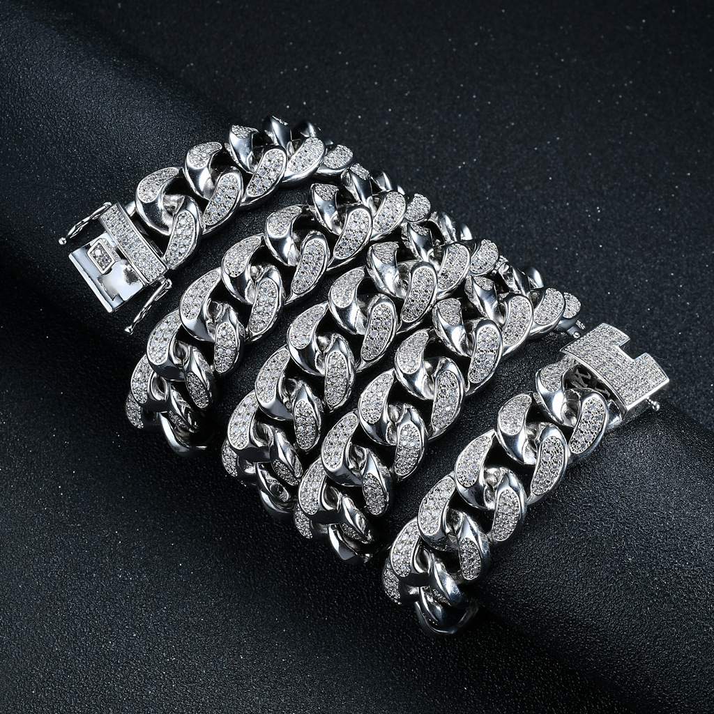 New Hiphop Men Cuban Link Chain 18mm 3D Iced Out VVS Moissanite Water Wave Necklace Pass the diamond tester