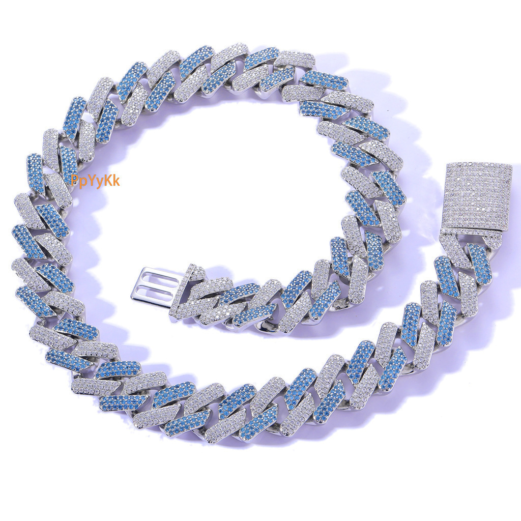 Blue White VVS Moissanite 20MM Box Clasp Miami Cuban Chain Real Gold Plated Men's Hip Hop Pass the diamond tester