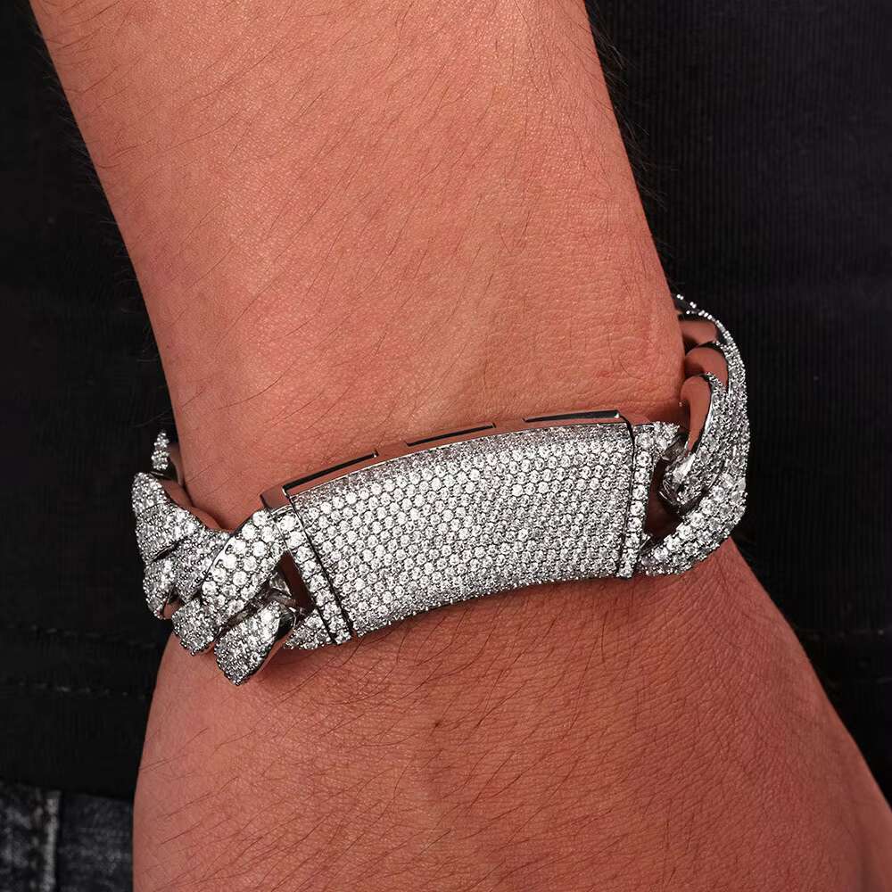 Hip Hop S925 Silver Moissanite Three Rows Full of Diamond Bubble Cuban Chain Jewelry Premium Sense Mens Bracelet