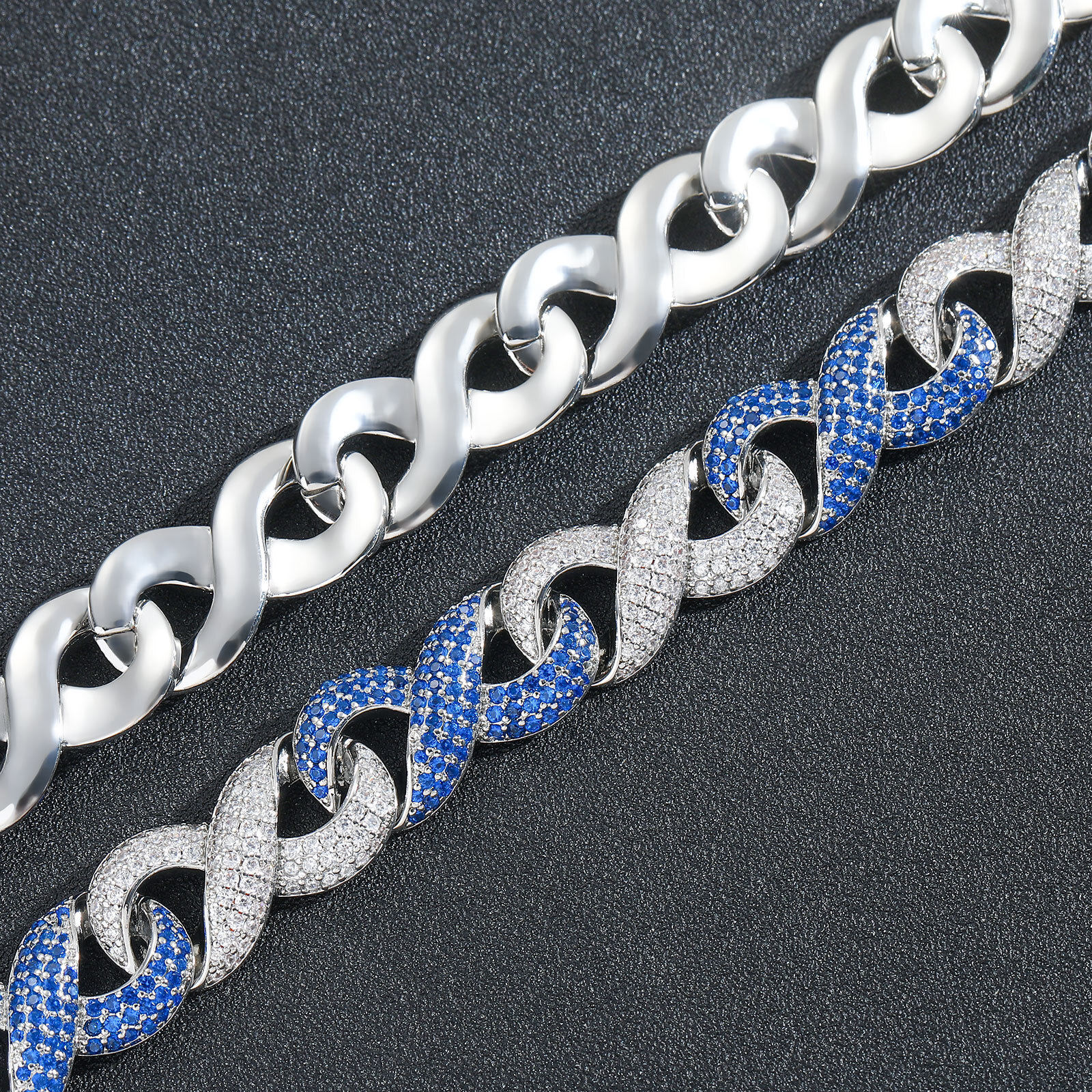 15mm Infinity Figure 8 Chain Blue Zircon Cuban Link Chain Niche Hiphop Iced Out Moissanite High Quality Necklace Pass the diamond tester