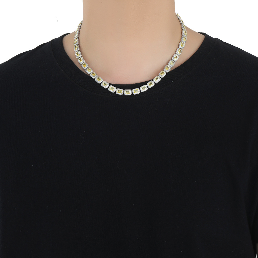 8MM Yellow Moissanite Diamond Square Icy Sugar Chain Hip Hop Necklace Luxury Niche Trendy Men's Hip Hop Accessory Premium Quality Pass the diamon